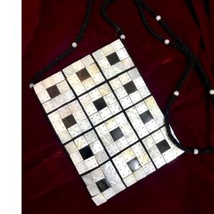 Vintage Mother of Pearl Handmade Beaded Purse with Real Silk Lining